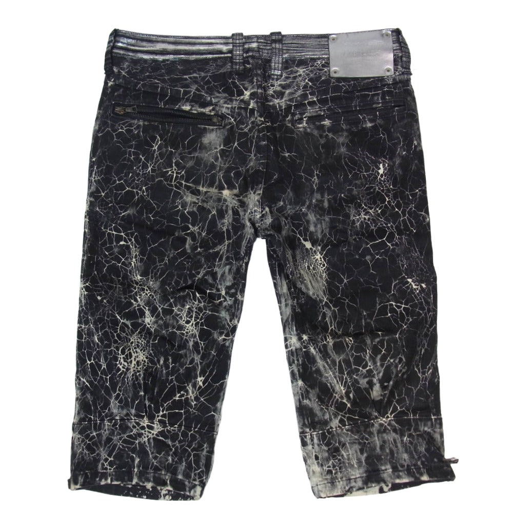 ISAMUKATAYAMA BACKLASH イサムカタヤマバックラッシュ 14SS 1438-01 スパイダー柄 箔加工シープレザー切替 クロップド パンツ ブラック系 S【中古】