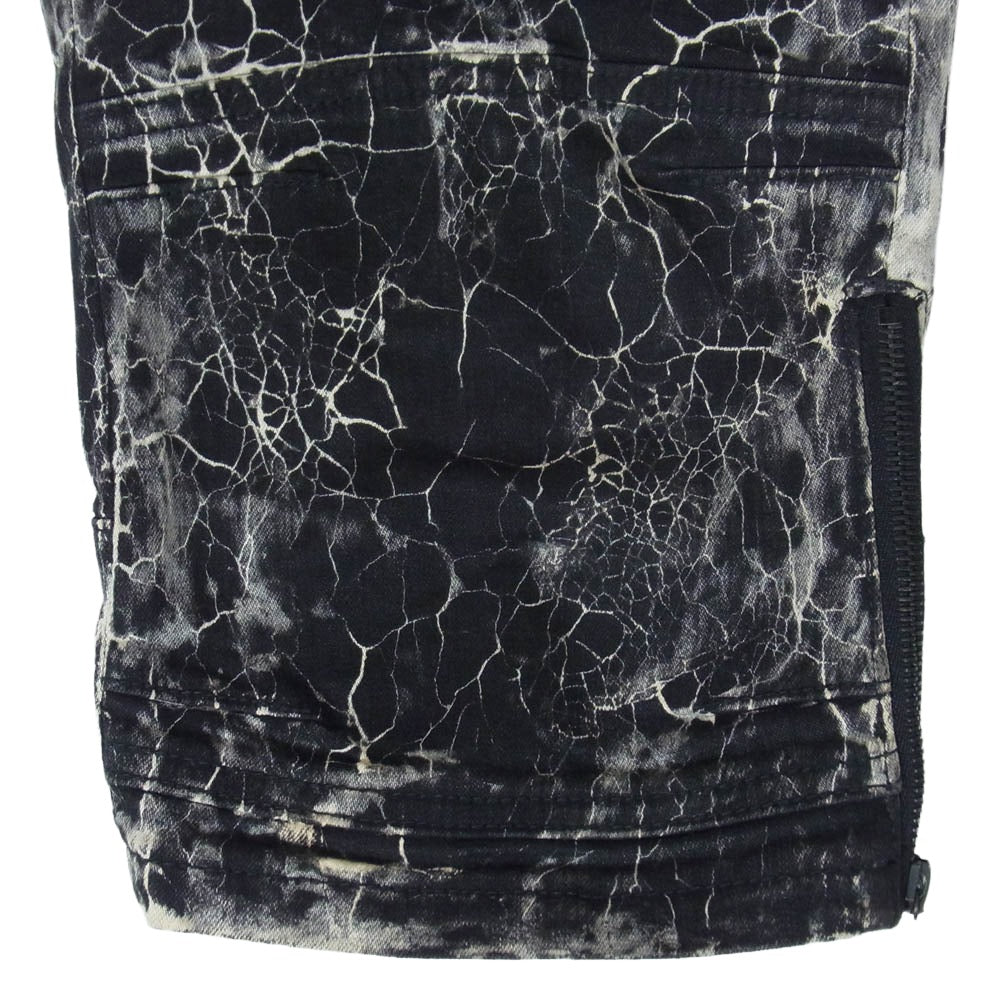 ISAMUKATAYAMA BACKLASH イサムカタヤマバックラッシュ 14SS 1438-01 スパイダー柄 箔加工シープレザー切替 クロップド パンツ ブラック系 S【中古】