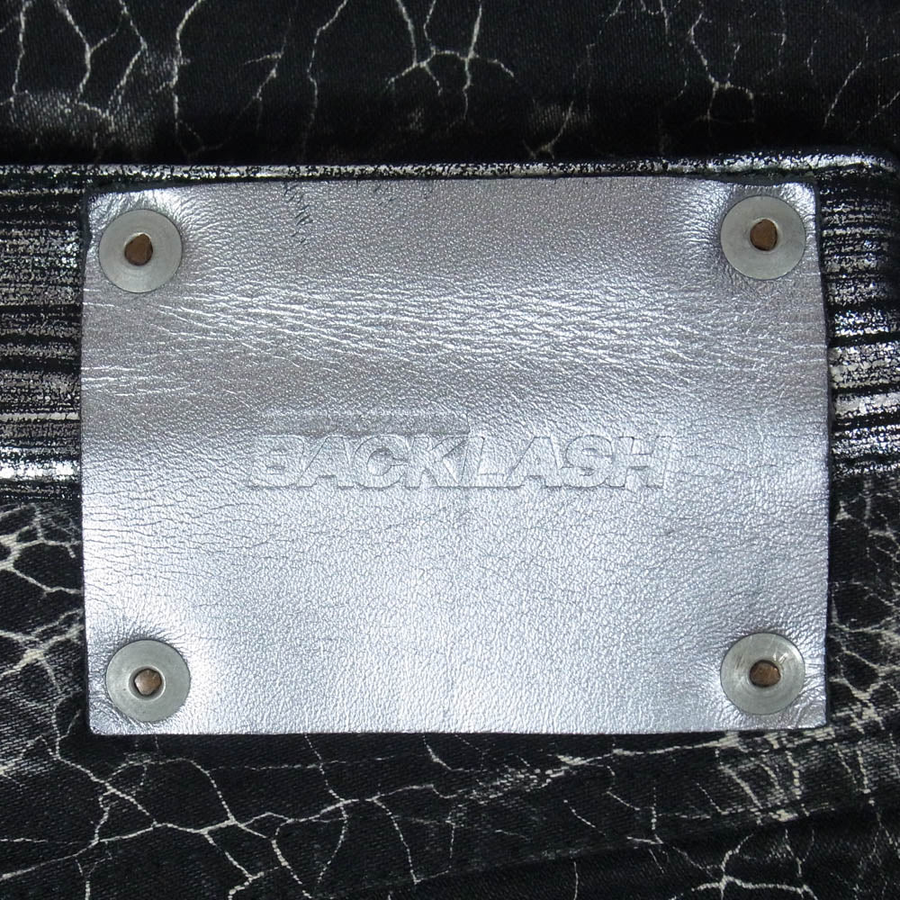 ISAMUKATAYAMA BACKLASH イサムカタヤマバックラッシュ 14SS 1438-01 スパイダー柄 箔加工シープレザー切替 クロップド パンツ ブラック系 S【中古】