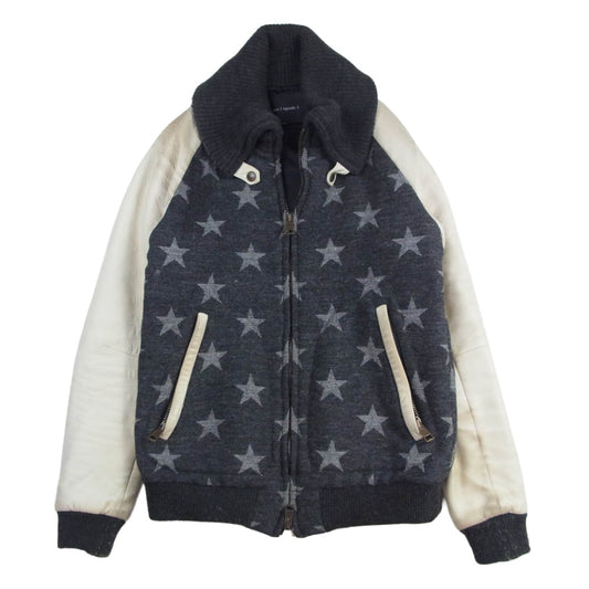 1piu1uguale3 ウノピュウノウグァーレトレ MRB001 MOON WOOLTWEED LAMBSKIN DONKEY ZIP STADIUM ムーン社製 ウールツイード 袖ラムレザー ドンキー ジップ スタジアムジャケット スタジャン グレー系 4【中古】