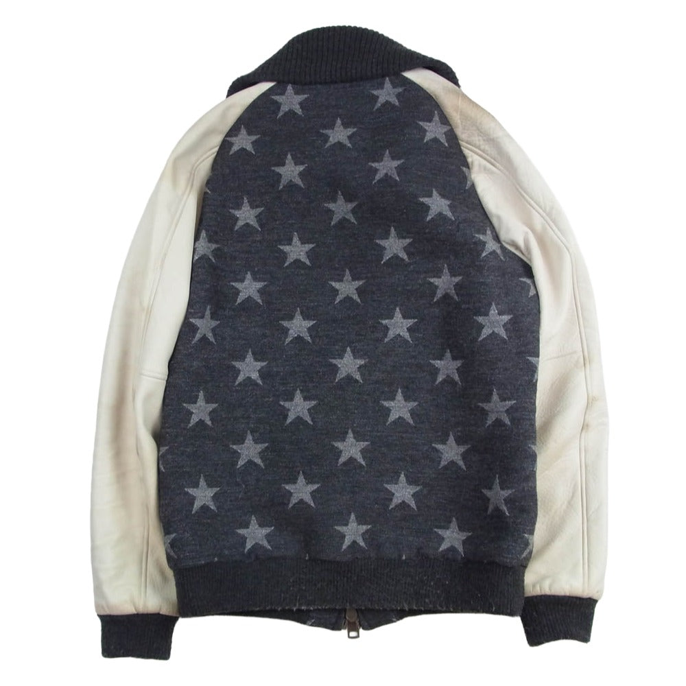 1piu1uguale3 ウノピュウノウグァーレトレ MRB001 MOON WOOLTWEED LAMBSKIN DONKEY ZIP STADIUM ムーン社製 ウールツイード 袖ラムレザー ドンキー ジップ スタジアムジャケット スタジャン グレー系 4【中古】