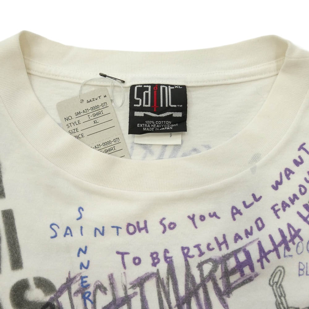 SAINT MICHAEL セントマイケル 21AW SM-A21-0000-071 x 村上隆 Kaikai Kiki Graff Tee カイカイキキ グラフィティ 半袖 クルーネック Tシャツ オフホワイト系 マルチカラー系 XL【美品】【中古】