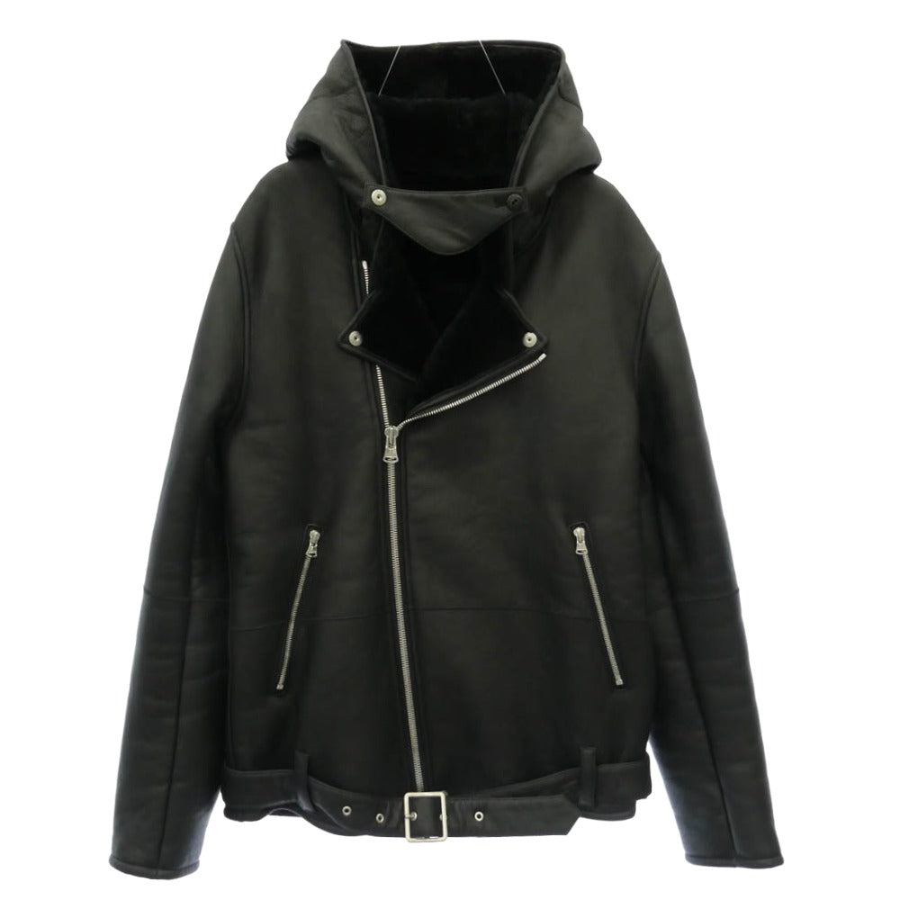 ISAMUKATAYAMA BACKLASH イサムカタヤマバックラッシュ 23AW 2068-02 NIGHT GOWNS MOUTON HOODED RIDERS ムートン フーディー ダブルライダース ジャケット ブラック系 M【中古】
