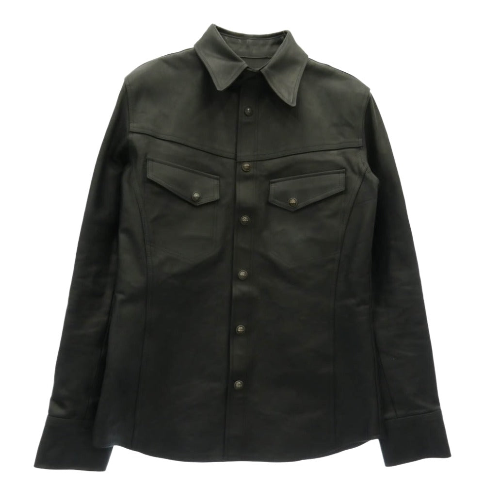 ISAMUKATAYAMA BACKLASH イサムカタヤマバックラッシュ 23SS T-254 THE LINE ザライン GUIDI CALF Leather Shirts シルバー925ボタン グイディ カーフレザー シャツ ジャケット ブラック系 L【中古】