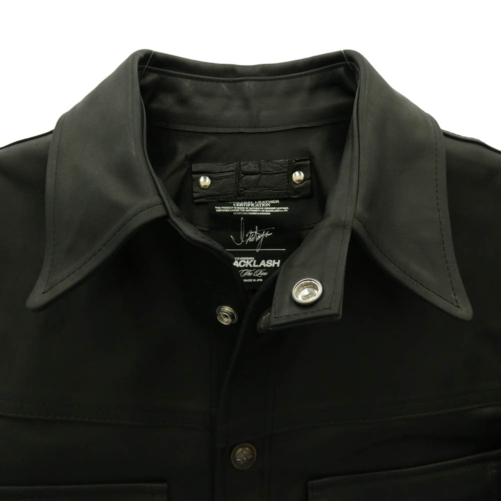 ISAMUKATAYAMA BACKLASH イサムカタヤマバックラッシュ 23SS T-254 THE LINE ザライン GUIDI CALF Leather Shirts シルバー925ボタン グイディ カーフレザー シャツ ジャケット ブラック系 L【中古】
