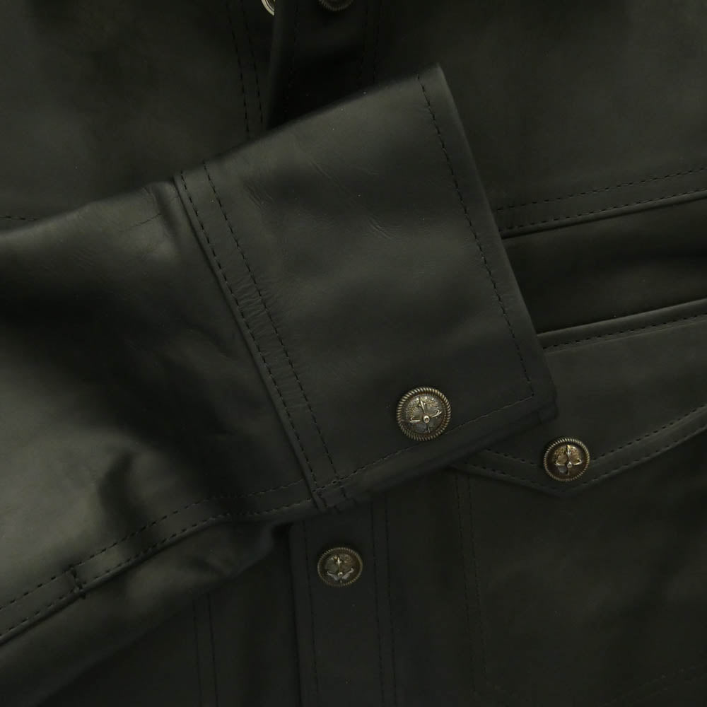 ISAMUKATAYAMA BACKLASH イサムカタヤマバックラッシュ 23SS T-254 THE LINE ザライン GUIDI CALF Leather Shirts シルバー925ボタン グイディ カーフレザー シャツ ジャケット ブラック系 L【中古】