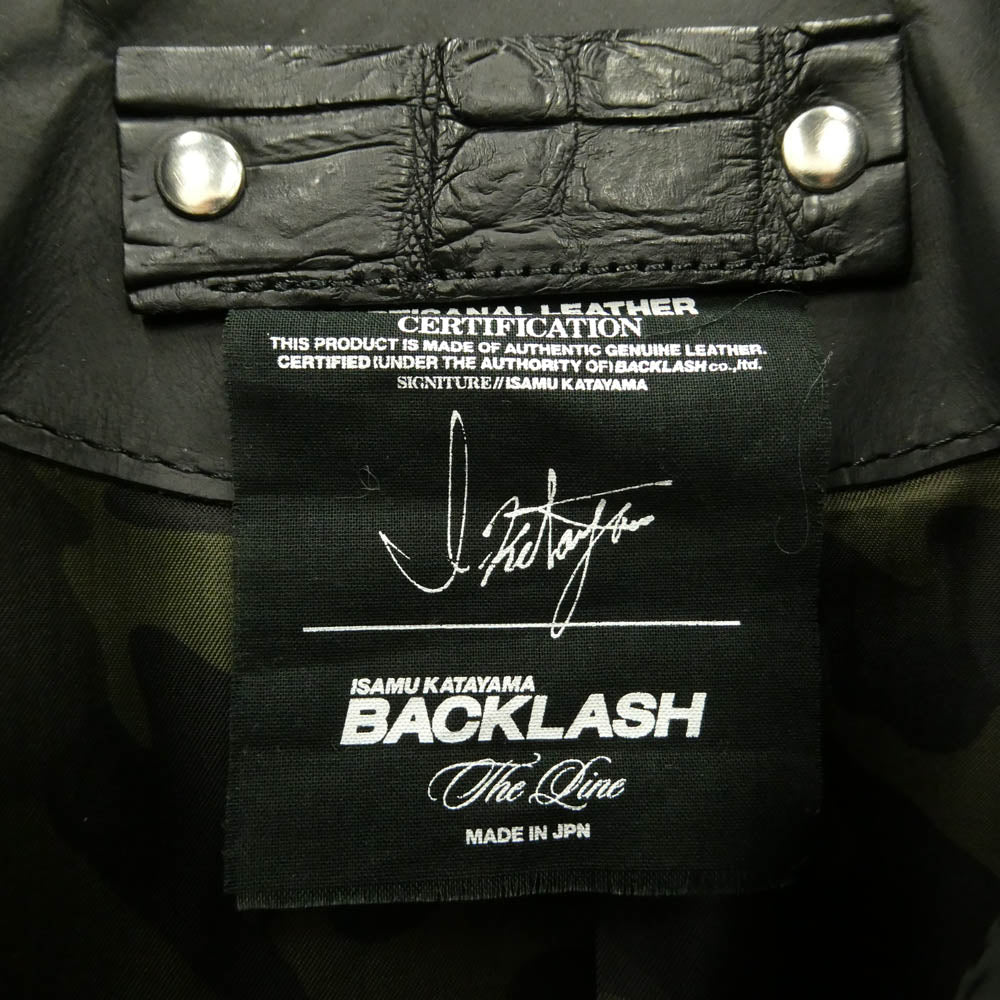 ISAMUKATAYAMA BACKLASH イサムカタヤマバックラッシュ 23SS T-254 THE LINE ザライン GUIDI CALF Leather Shirts シルバー925ボタン グイディ カーフレザー シャツ ジャケット ブラック系 L【中古】