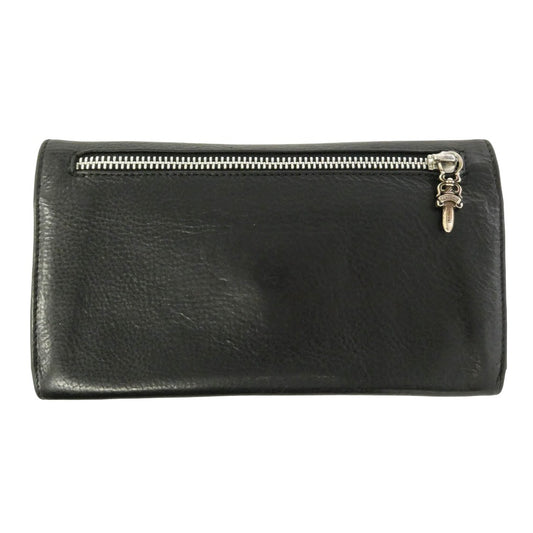 CHROME HEARTS クロムハーツ（原本有） GREASY LONG LEATHER WALLET グリーシー クロスボタン レザーロングウォレット 長財布 ブラック系【中古】