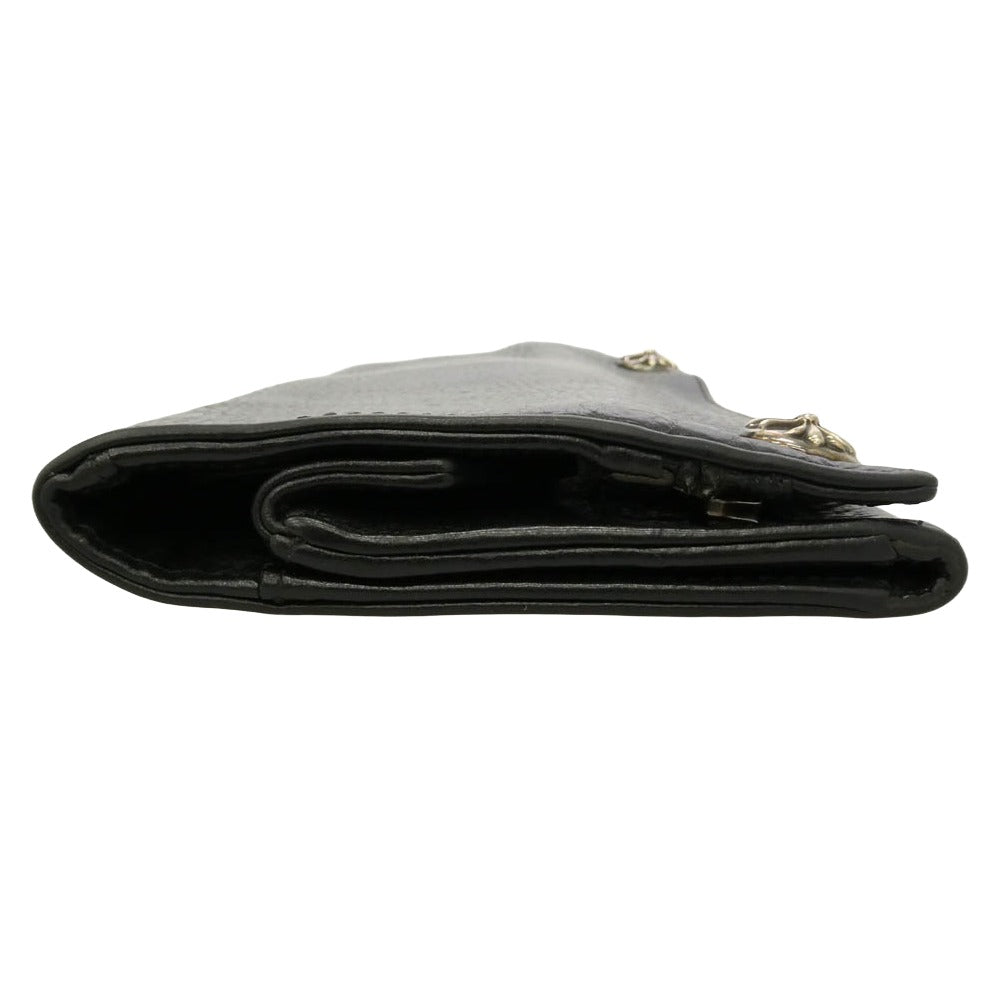 CHROME HEARTS クロムハーツ（原本有） GREASY LONG LEATHER WALLET グリーシー クロスボタン レザーロングウォレット 長財布 ブラック系【中古】