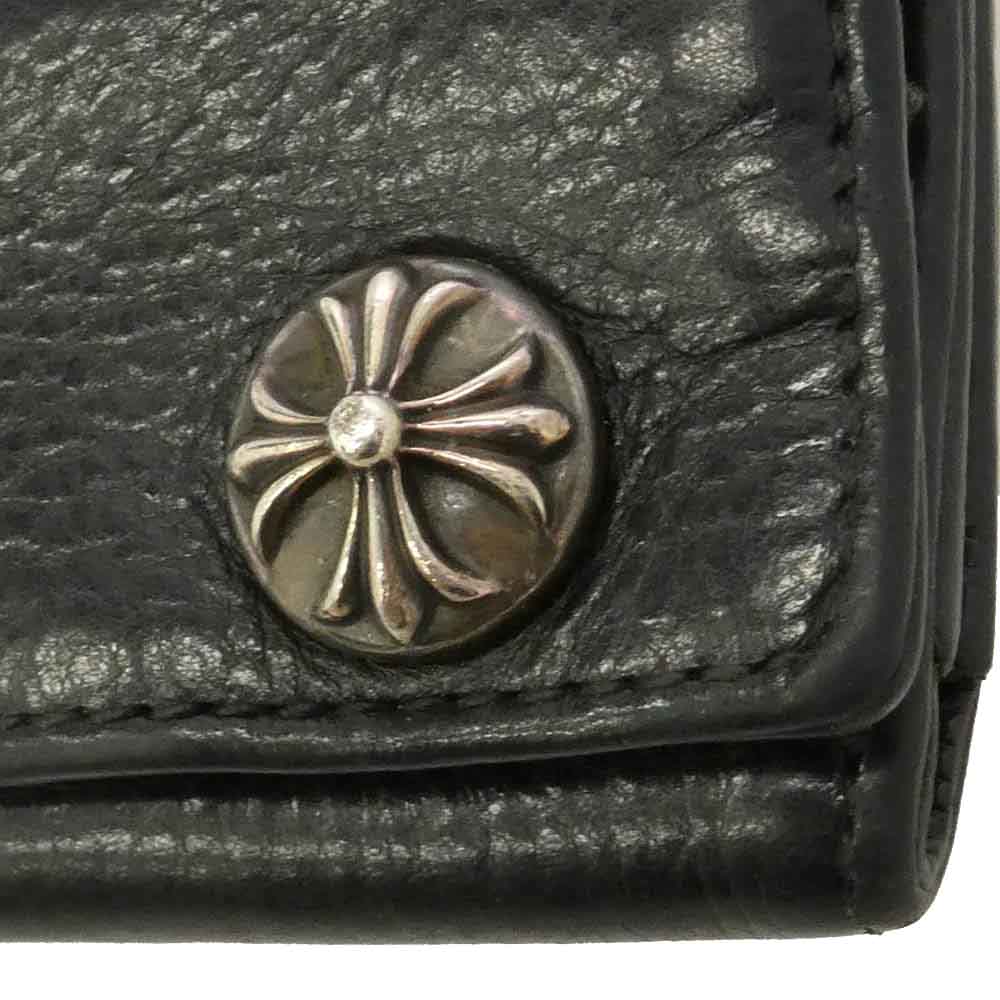 CHROME HEARTS クロムハーツ（原本有） GREASY LONG LEATHER WALLET グリーシー クロスボタン レザーロングウォレット 長財布 ブラック系【中古】