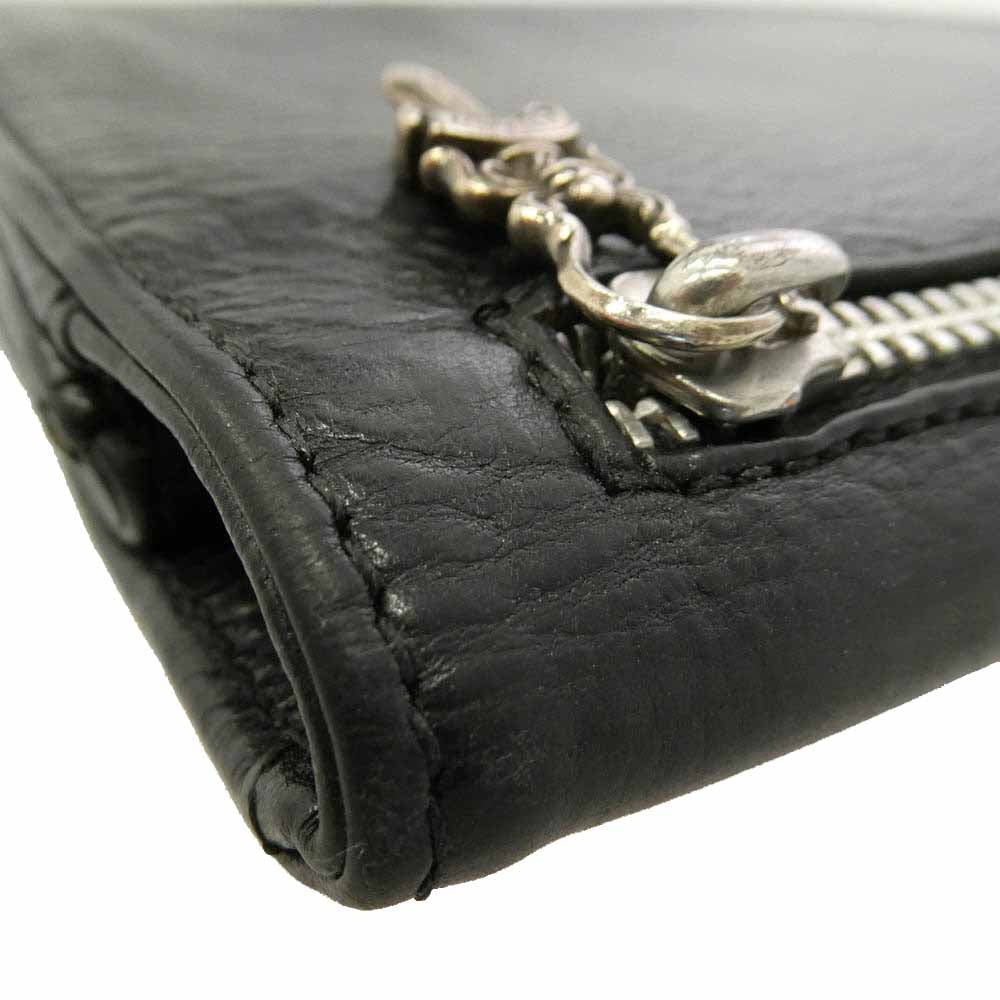 CHROME HEARTS クロムハーツ（原本有） GREASY LONG LEATHER WALLET グリーシー クロスボタン レザーロングウォレット 長財布 ブラック系【中古】