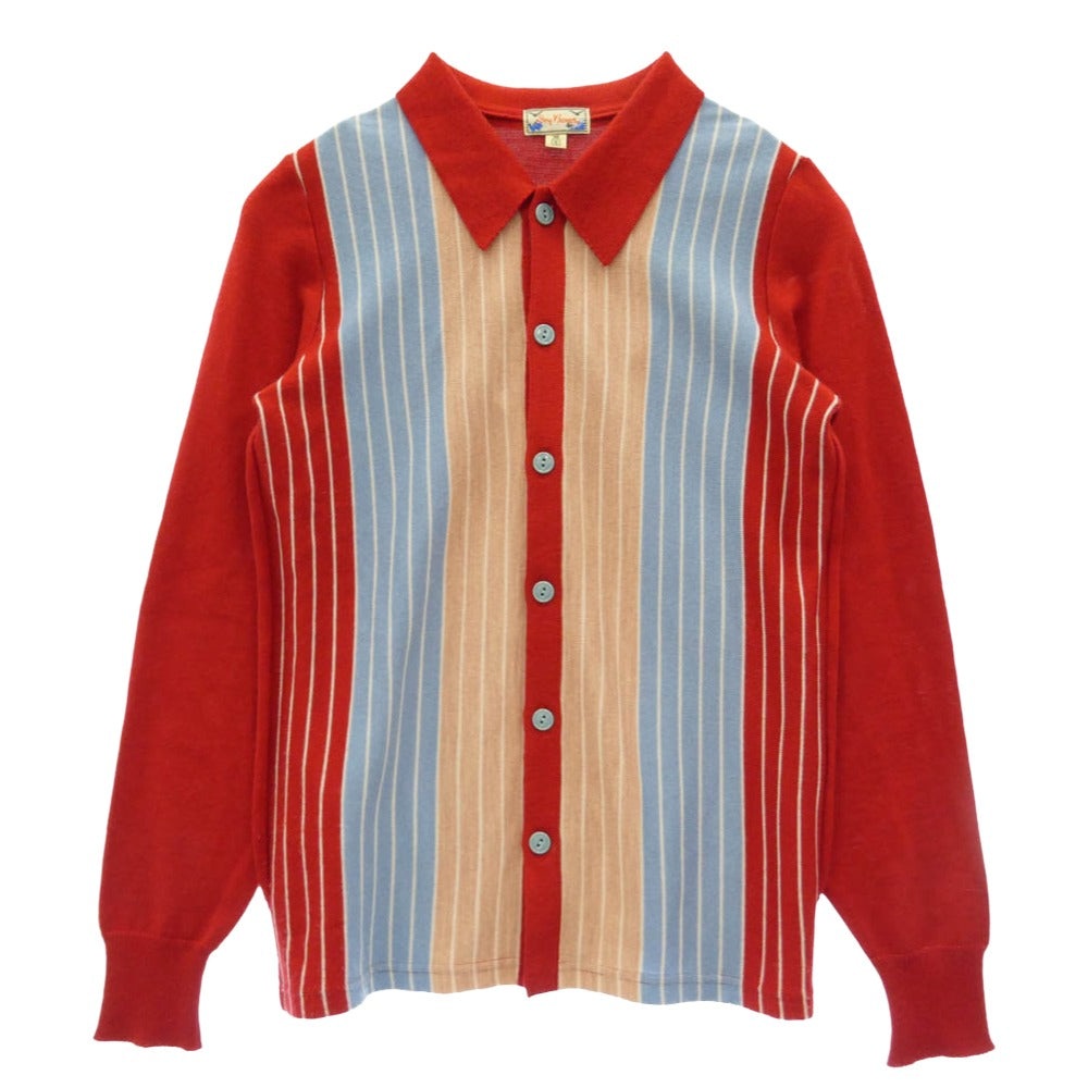 ドライボーンズ ストライプ ニット シャツ カーディガン レッド系 S【中古】