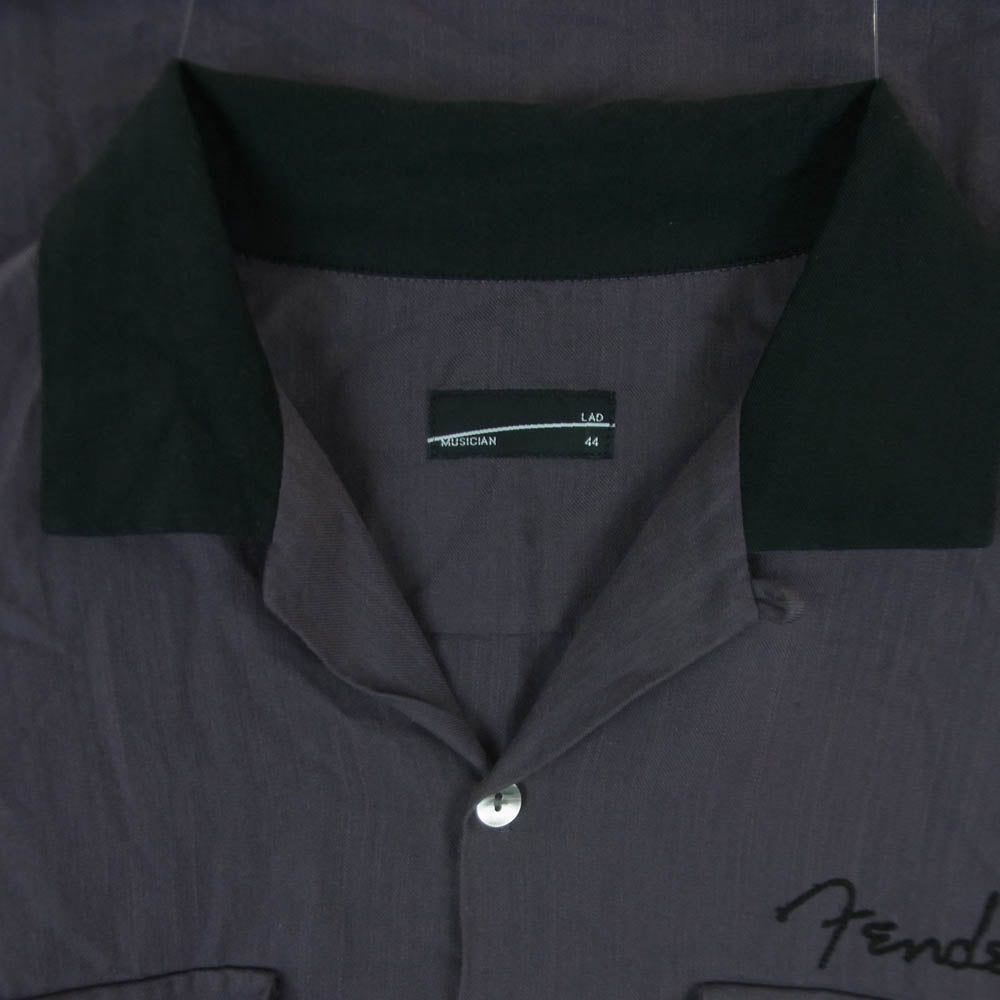 LAD MUSICIAN ラッドミュージシャン FADELESS フェイドレス 2312-101 Fender フェンダー ロゴ刺繍 レーヨン コットン 半袖 オープンカラー シャツ グレー系 44【中古】