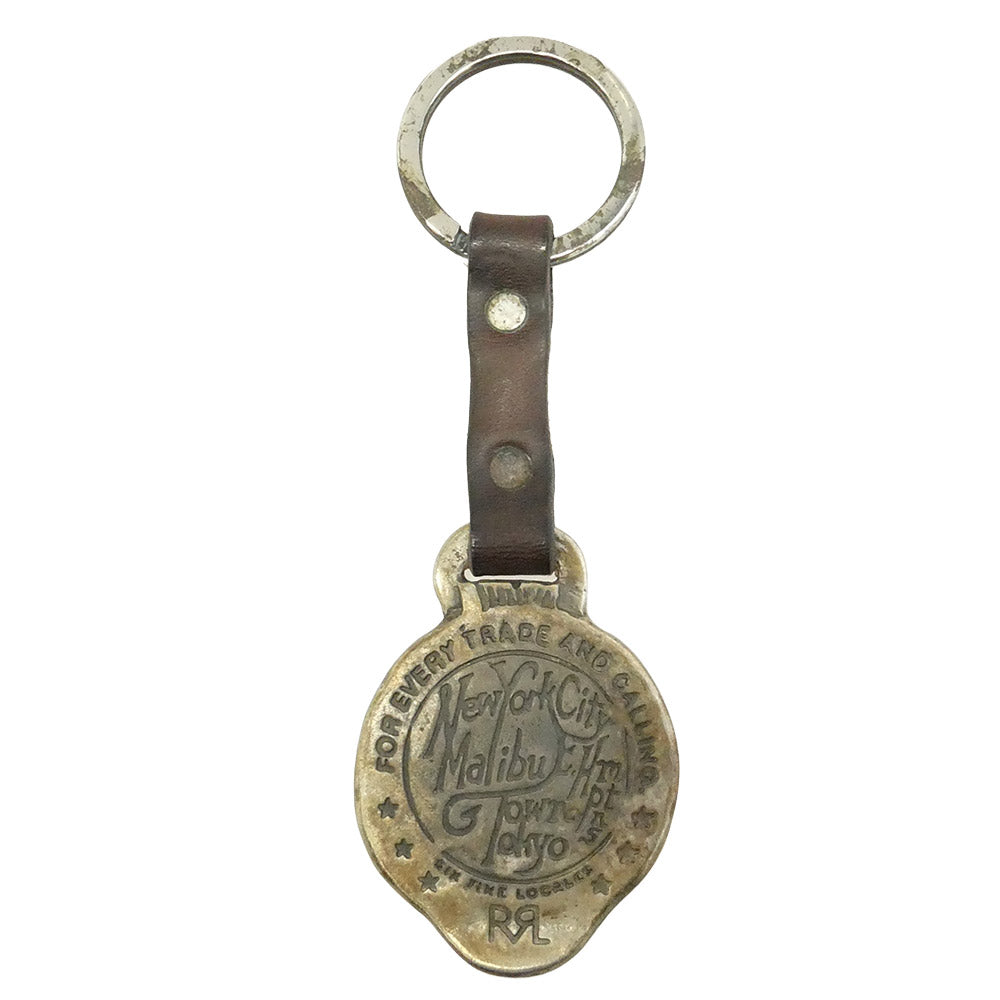 RRL ダブルアールエル レザー メタルプレート キーリング キーホルダー シルバー系【中古】