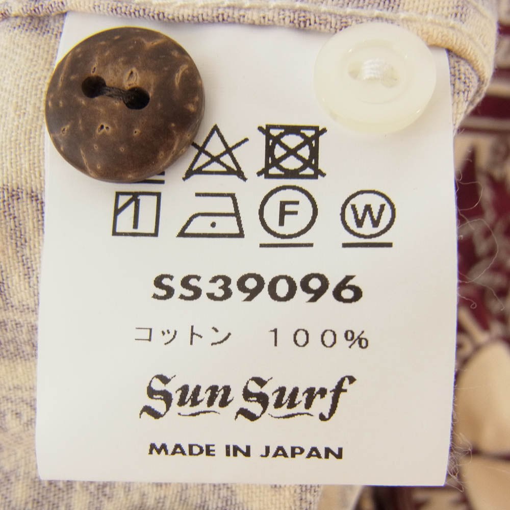 SUN SURF サンサーフ SS39096 COTTON HERRINGBONE OPEN SHIRT HAWAIIAN STAMP コットン ヘリンボーン オープン ハワイアン 半袖アロハシャツ エンジ系 XL【美品】【中古】