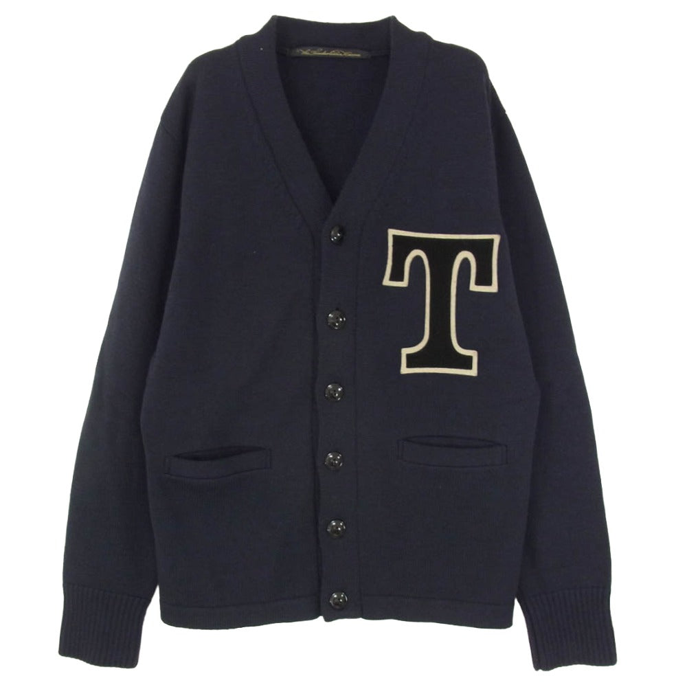 TENDERLOIN テンダーロイン T-VARSITY CARDIGAN ワッペン Vネック カーディガン ネイビー系 XL【中古】