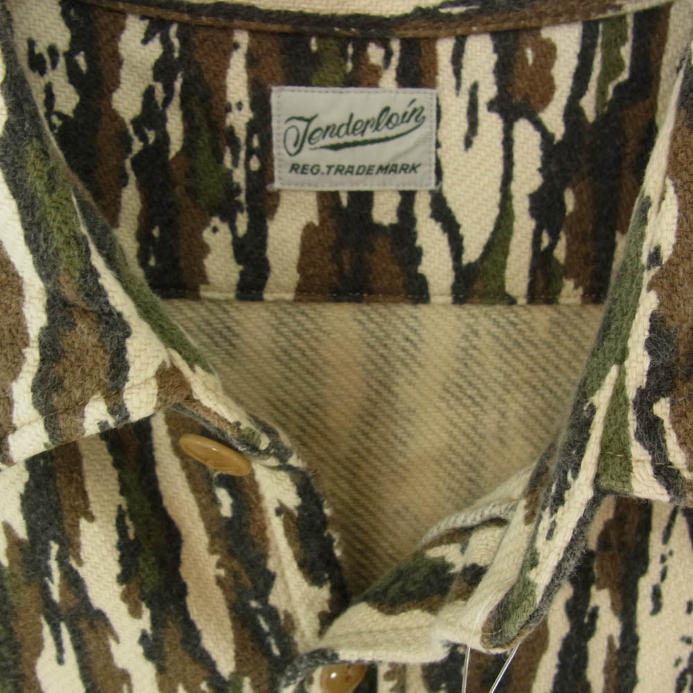 TENDERLOIN テンダーロイン T-HEAVY FLANNEL SHT PRINT CAMO ヘビネル カモフラージュ柄 長袖 シャツ カーキ系 S【中古】