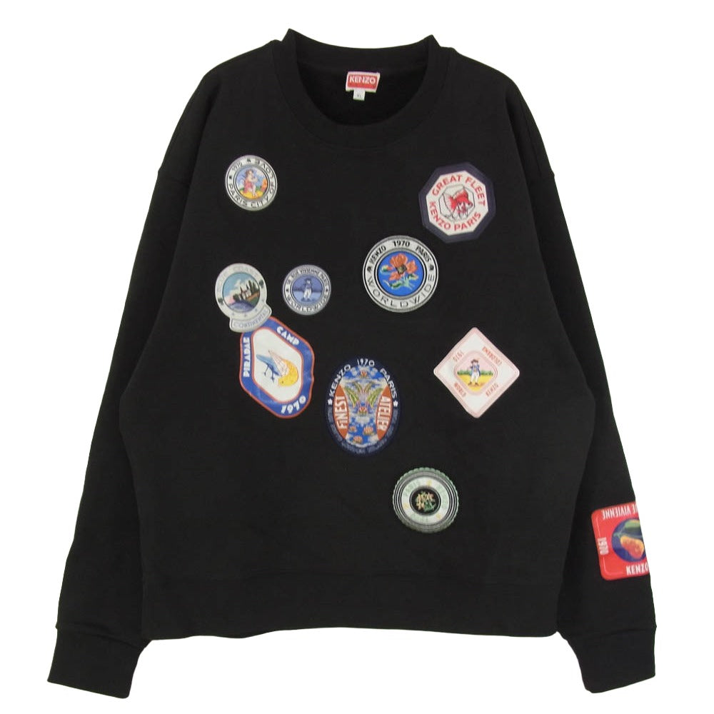 KENZO ケンゾー FD65SW0944ME トラベル パッチ ワッペン クルーネック スウェットシャツ トレーナー ブラック系 XL【中古】