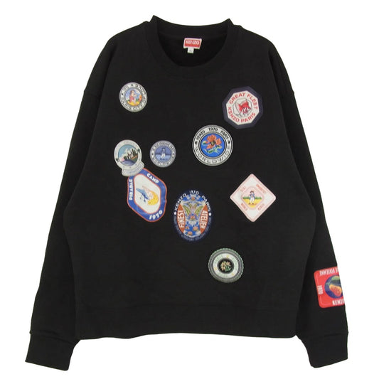KENZO ケンゾー FD65SW0944ME トラベル パッチ ワッペン クルーネック スウェットシャツ トレーナー ブラック系 XL【中古】