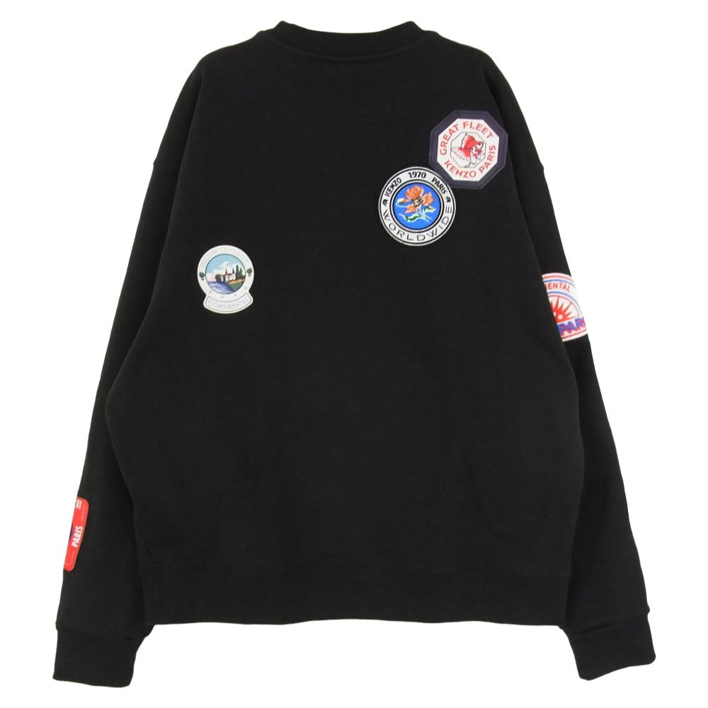KENZO ケンゾー FD65SW0944ME トラベル パッチ ワッペン クルーネック スウェットシャツ トレーナー ブラック系 XL【中古】