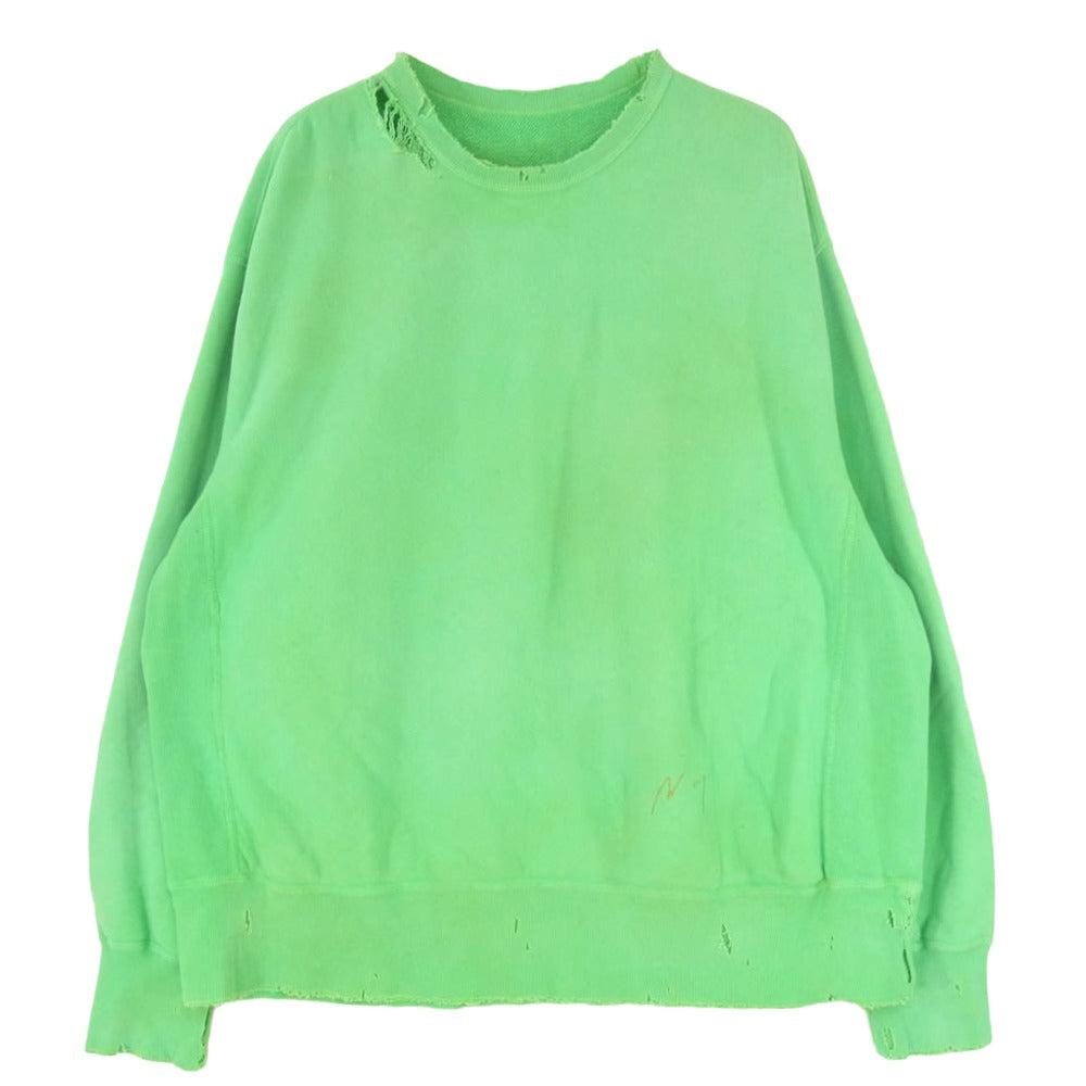 ANCELLM アンセルム 23SS ANC-CT14 DYED DAMAGE SWEAT SHIRT ロゴ刺繍 スウェット グリーン系 2【中古】