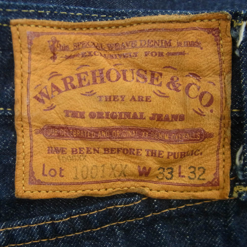 WAREHOUSE ウエアハウス 1001XX 1947モデル ワンウォッシュ ボタンフライ ジーンズ デニム パンツ インディゴブルー系 W33 L32【美品】【中古】