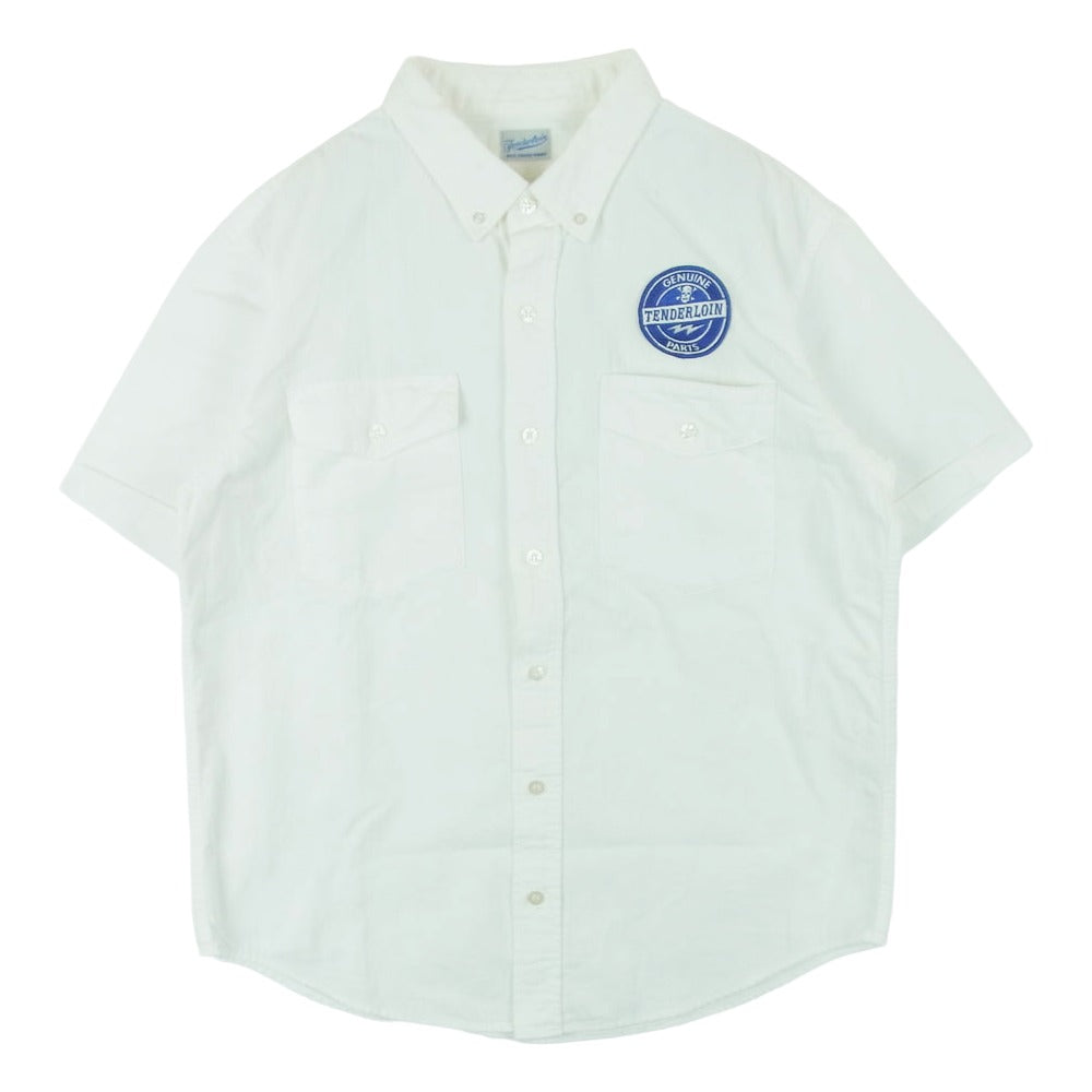 TENDERLOIN テンダーロイン T-OEM SHT S/S パッチ付き ヘリンボーン コットン 半袖 ワーク シャツ ホワイト系 S【中古】