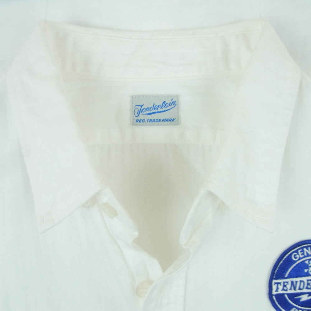 TENDERLOIN テンダーロイン T-OEM SHT S/S パッチ付き ヘリンボーン コットン 半袖 ワーク シャツ ホワイト系 S【中古】