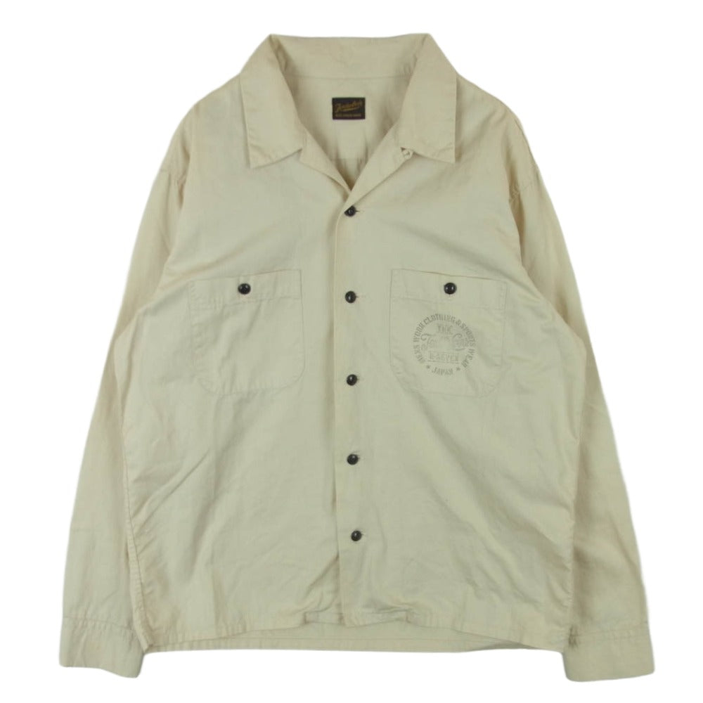 TENDERLOIN テンダーロイン オープンカラー ロゴ 胸ポケット コットン 長袖 シャツ 日本製 ベージュ系 S【中古】