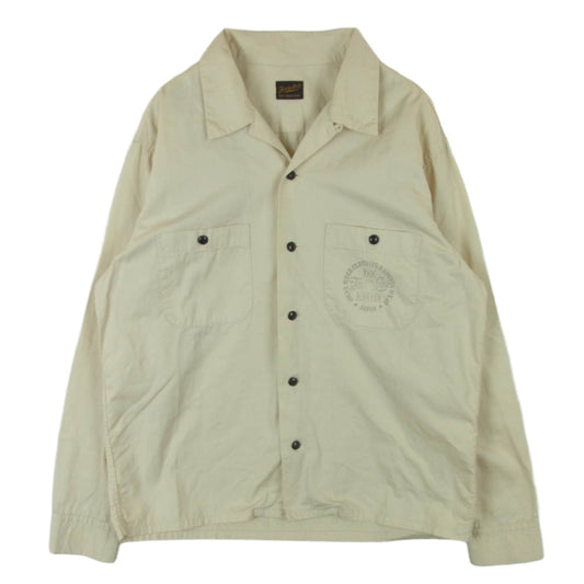TENDERLOIN テンダーロイン オープンカラー ロゴ 胸ポケット コットン 長袖 シャツ 日本製 ベージュ系 S【中古】