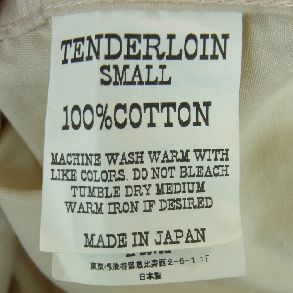 TENDERLOIN テンダーロイン オープンカラー ロゴ 胸ポケット コットン 長袖 シャツ 日本製 ベージュ系 S【中古】