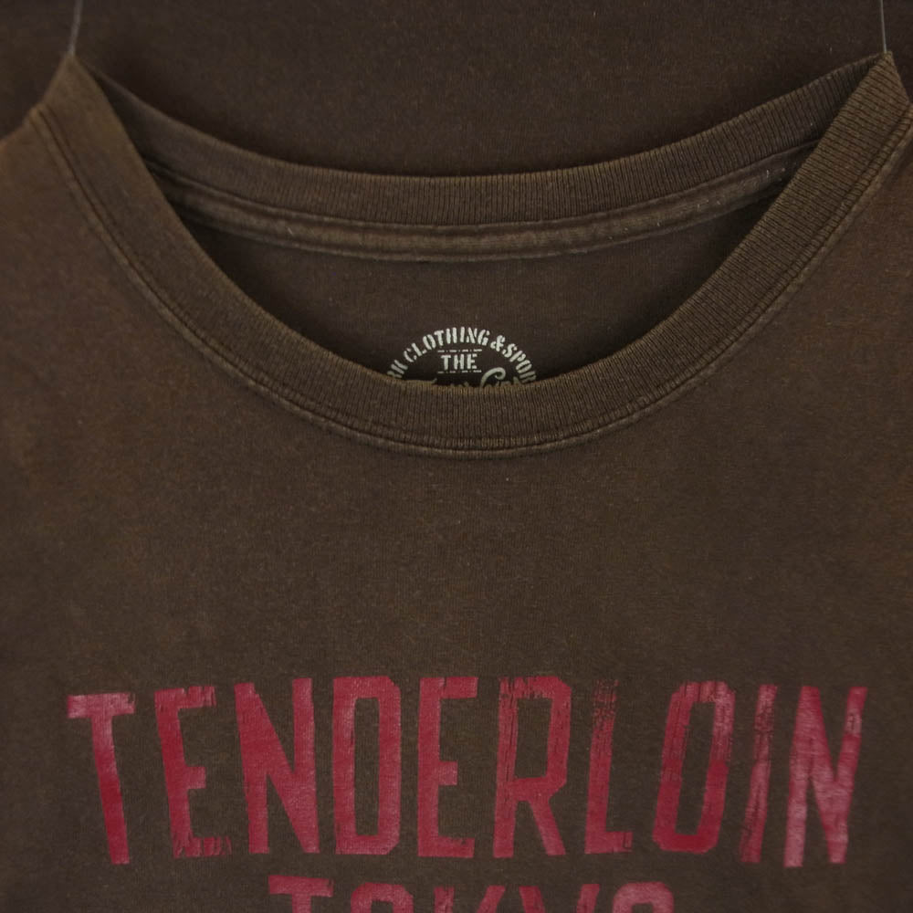 TENDERLOIN テンダーロイン 15SS 本店限定 T-TEE TENDERLOIN TOKYO ユーズド加工 ロゴプリント Tシャツ 半袖 カットソー ブラウン系 L【中古】