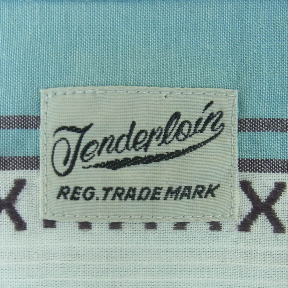 TENDERLOIN テンダーロイン 16SS T-A.C SHT S/S ネイティブ柄 ストライプ オープンカラー 開襟 コットン リネン 半袖 シャツ ライトブルー系 グレー系 ホワイト系 L【中古】