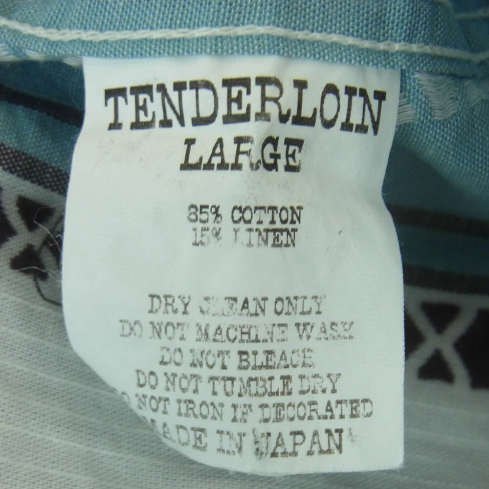 TENDERLOIN テンダーロイン 16SS T-A.C SHT S/S ネイティブ柄 ストライプ オープンカラー 開襟 コットン リネン 半袖 シャツ ライトブルー系 グレー系 ホワイト系 L【中古】