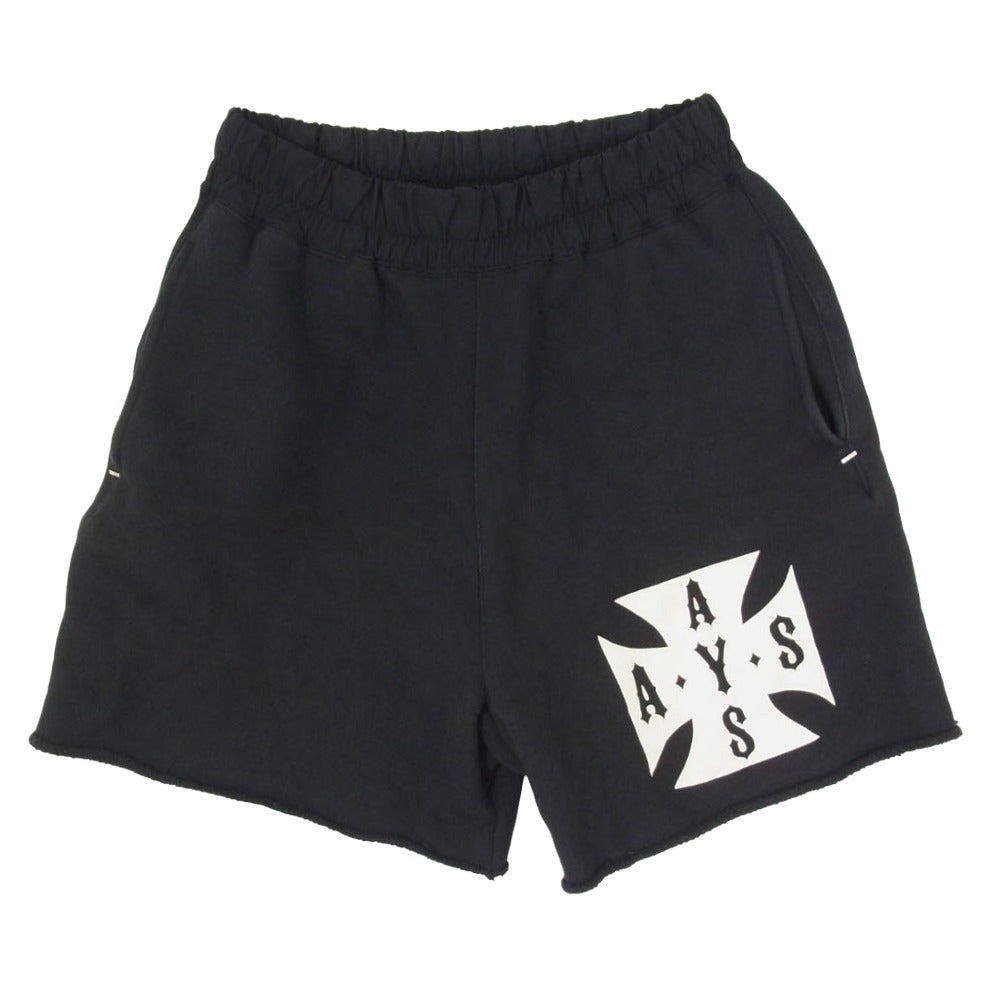 アスクユアセルフ CROSS RAW FLEECE SHORTS クロス スウェット ハーフ パンツ ショーツ ブラック系 M【中古】