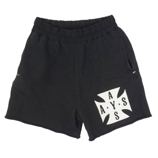 アスクユアセルフ CROSS RAW FLEECE SHORTS クロス スウェット ハーフ パンツ ショーツ ブラック系 M【中古】