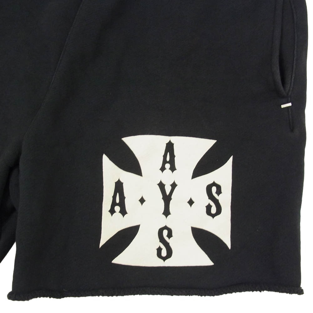 アスクユアセルフ CROSS RAW FLEECE SHORTS クロス スウェット ハーフ パンツ ショーツ ブラック系 M【中古】