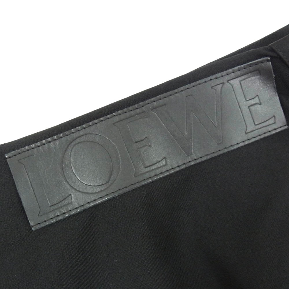 LOEWE ロエベ D2185161FA 裾リボン レザーロゴパッチ ウール スカート ブラック系 32【美品】【中古】