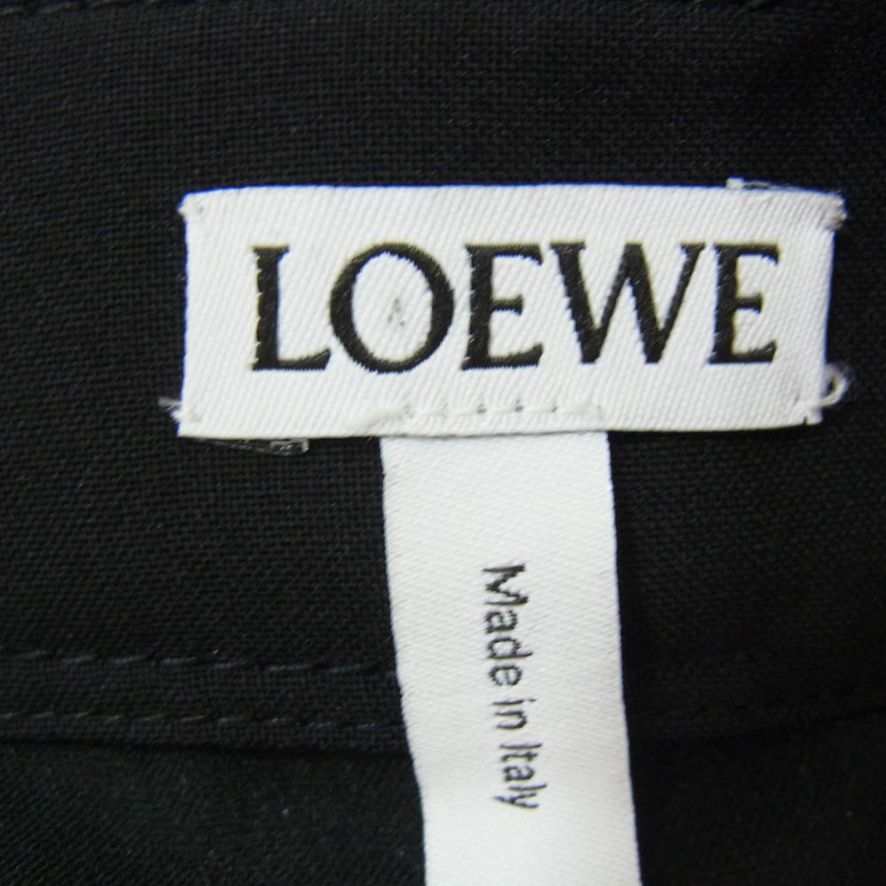 LOEWE ロエベ D2185161FA 裾リボン レザーロゴパッチ ウール スカート ブラック系 32【美品】【中古】