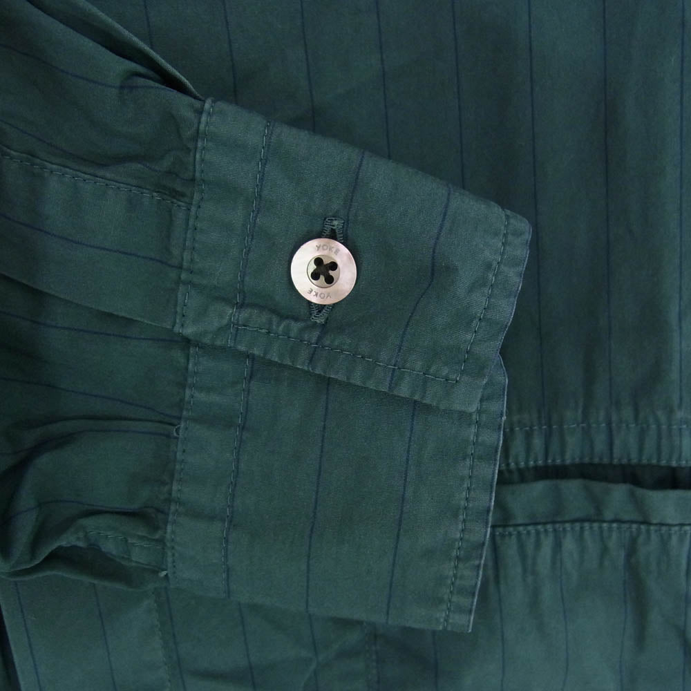 YOKE ヨーク 23SS YK23SS0473SH Garment Dye Stripe Band Collar Shirt ガーメントダイ ストライプ バンドカラー 長袖 シャツ グリーン系 3【中古】