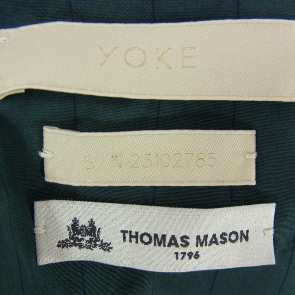 YOKE ヨーク 23SS YK23SS0473SH Garment Dye Stripe Band Collar Shirt ガーメントダイ ストライプ バンドカラー 長袖 シャツ グリーン系 3【中古】