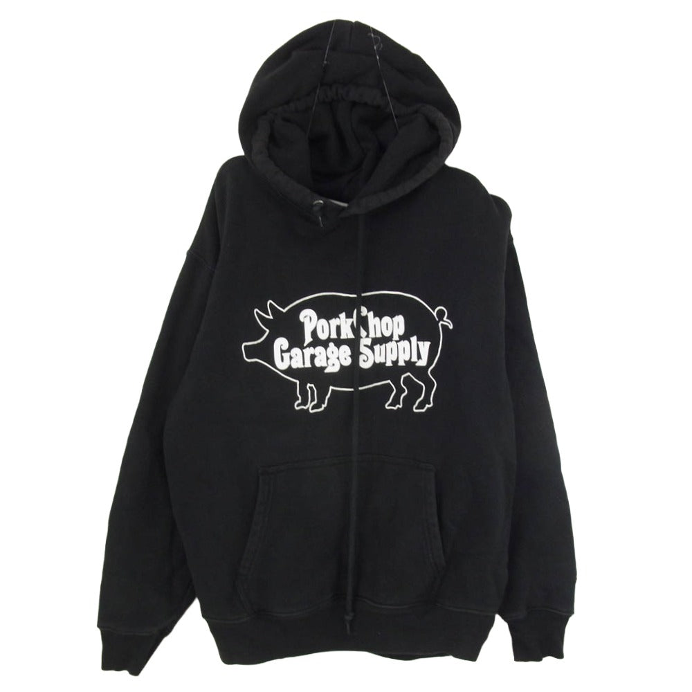 PORKCHOP ポークチョップ 21AW ROUNDED HOODIE フロントポーク プルオーバー フーディー パーカー ブラック系 M【中古】
