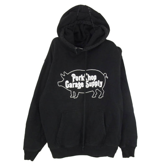PORKCHOP ポークチョップ 21AW ROUNDED HOODIE フロントポーク プルオーバー フーディー パーカー ブラック系 M【中古】
