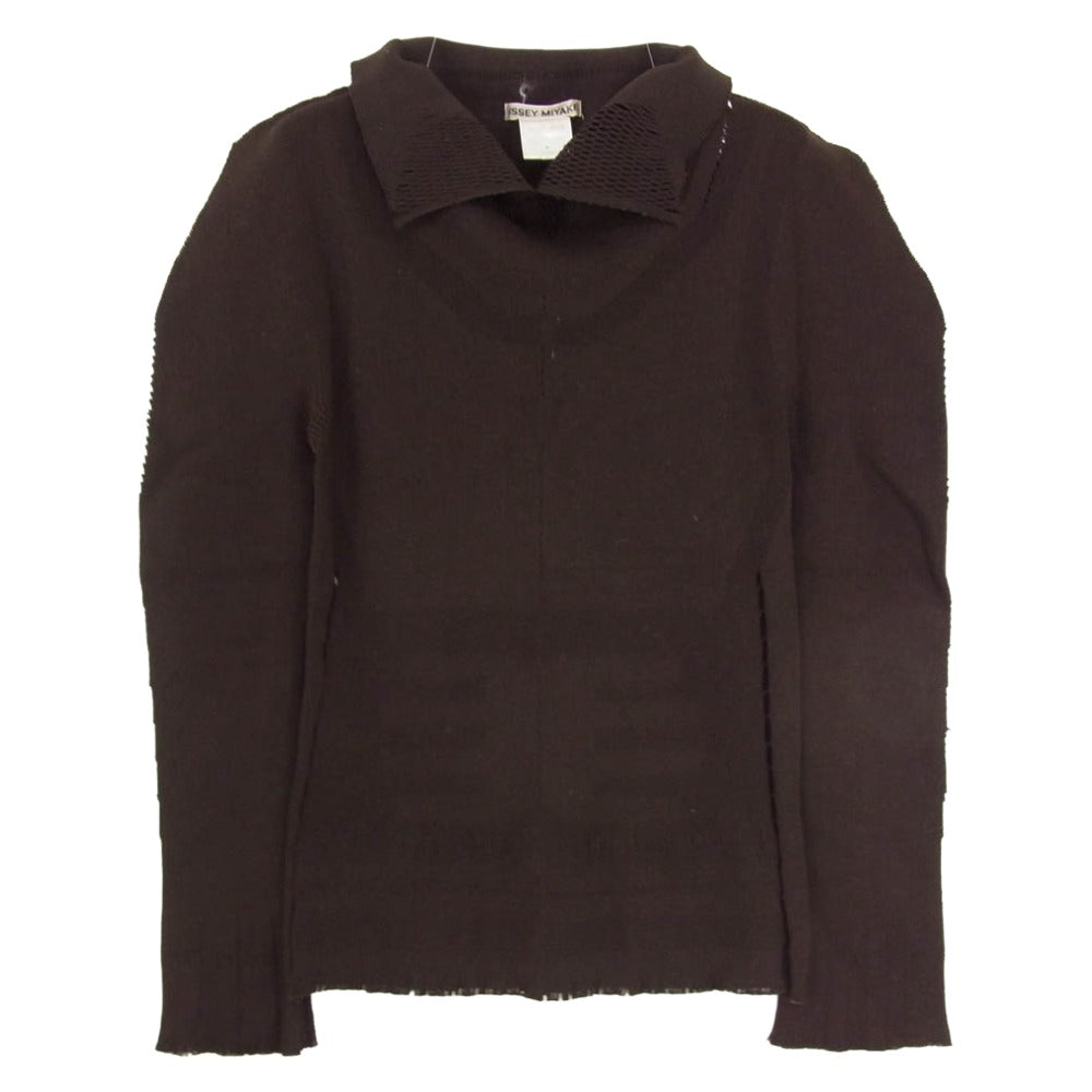 ISSEY MIYAKE イッセイミヤケ IM93-KK090 ハイネック メッシュ 長袖 ニット カットソー ブラウン系 M【中古】