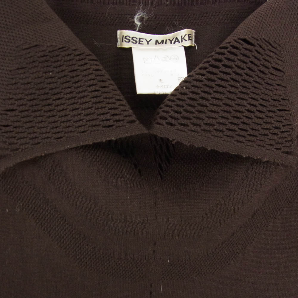 ISSEY MIYAKE イッセイミヤケ IM93-KK090 ハイネック メッシュ 長袖 ニット カットソー ブラウン系 M【中古】