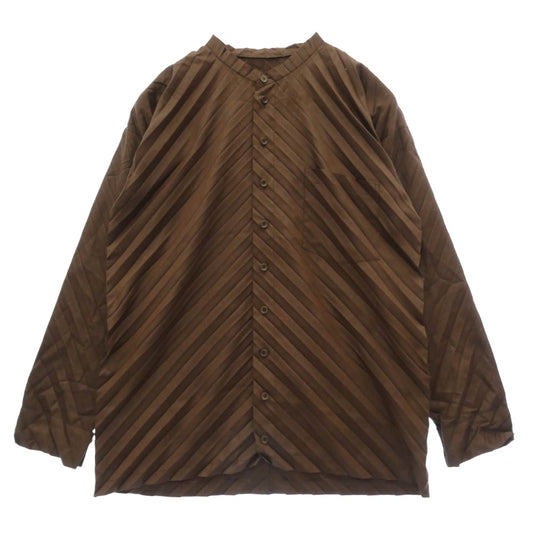 ISSEY MIYAKE イッセイミヤケ IM63-FJ910 プリーツ加工 ノーカラー 長袖 シャツ ブラウン系 M【中古】