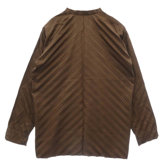 ISSEY MIYAKE イッセイミヤケ IM63-FJ910 プリーツ加工 ノーカラー 長袖 シャツ ブラウン系 M【中古】