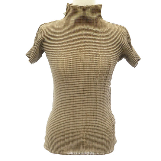 ISSEY MIYAKE イッセイミヤケ IM92-FT124 ボックス プリーツ加工 ハイネック 半袖 カットソー ベージュ系 M【中古】