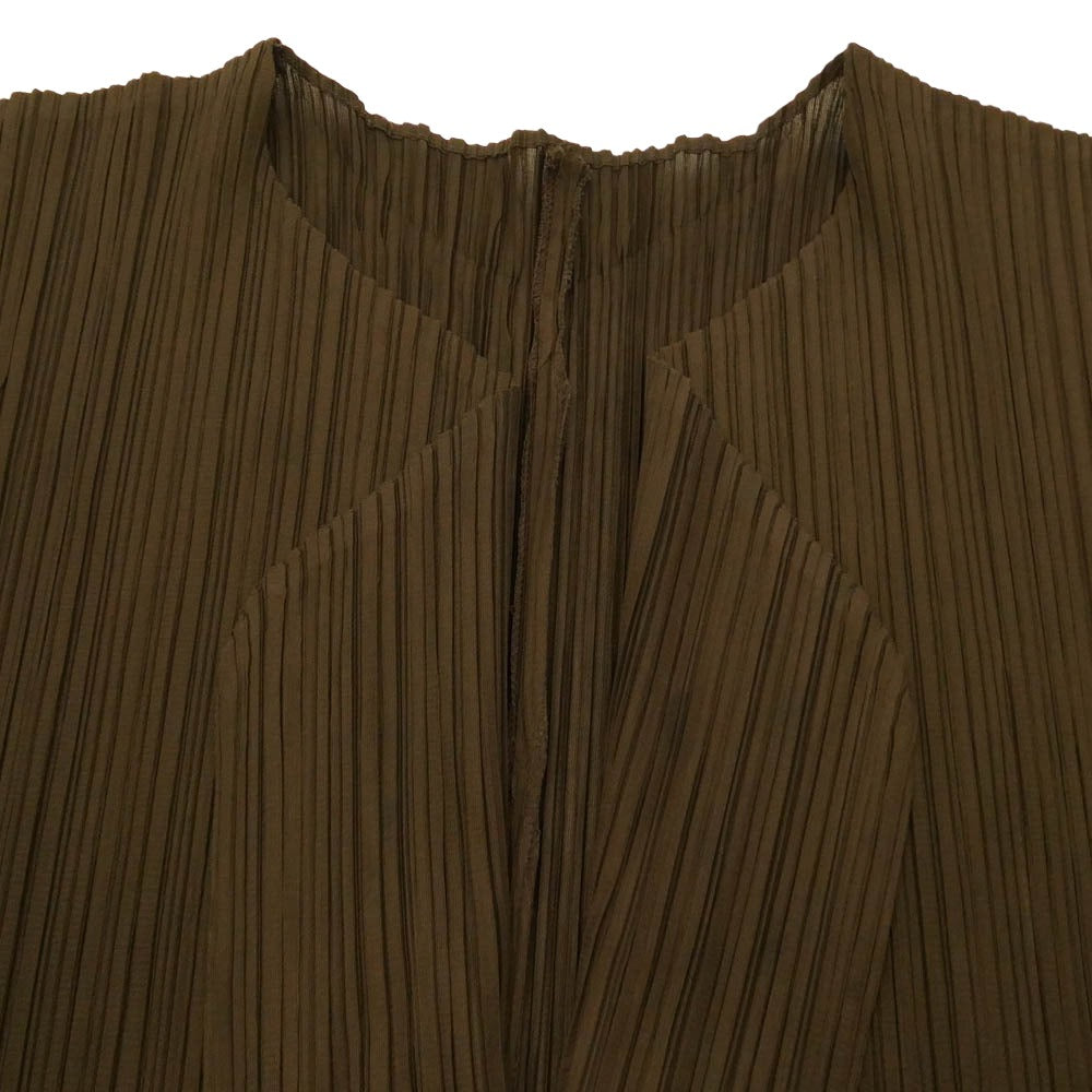 PLEATS PLEASE プリーツプリーズ イッセイミヤケ PP53-JD623 プリーツ加工 ボタンレス ノーカラー カーディガン ブラウン系【中古】