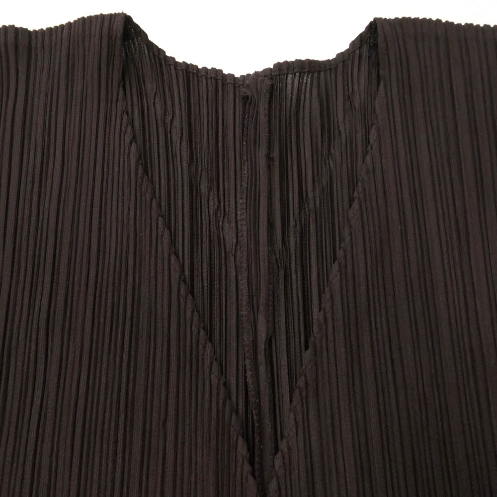 PLEATS PLEASE プリーツプリーズ イッセイミヤケ PP53-JO207 プリーツ加工 ボタンレス ノーカラー カーディガン ブラウン系 3【美品】【中古】